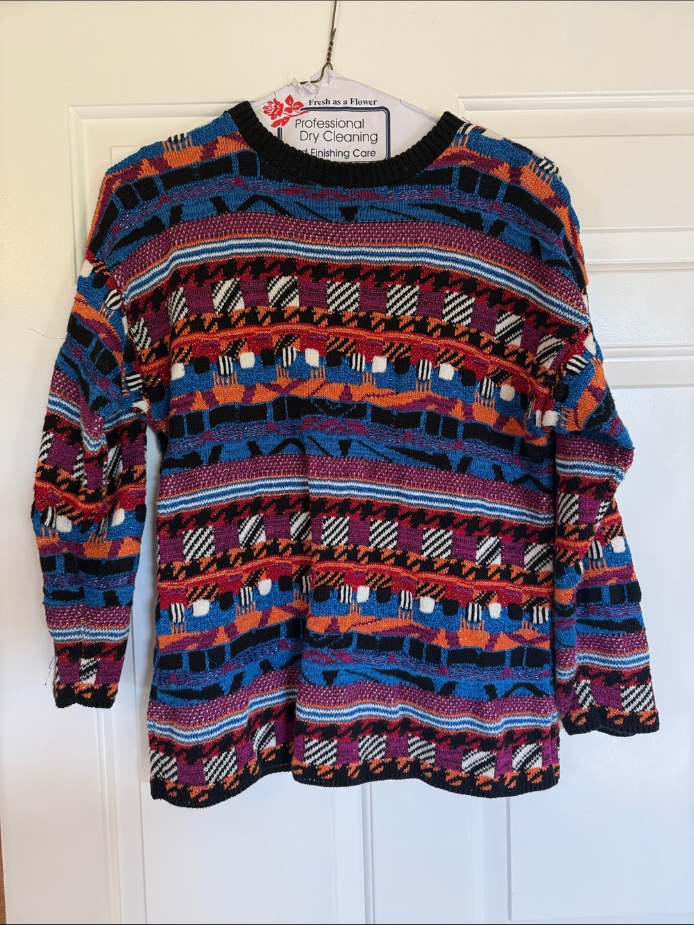 Coogi style Vintage Crewneck Sweater in Blue, Orange, Purple and Pink